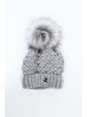 Warm winter hat with a pompom, dark gray C37 - Online store - Boutique